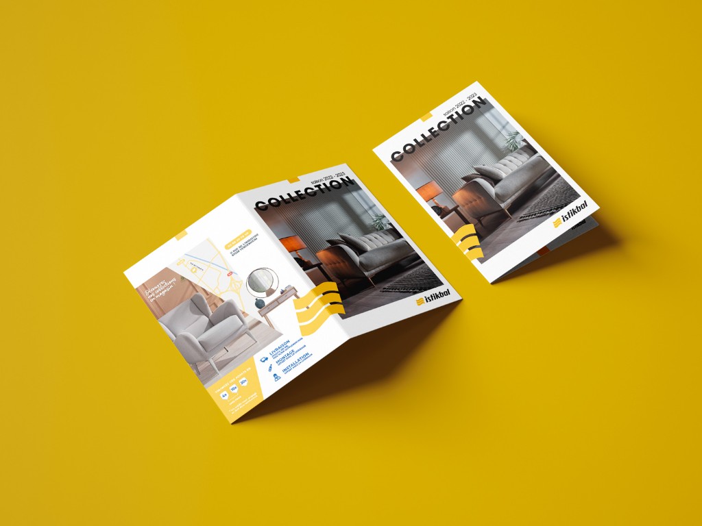Mockup dépliant bi-fold — collection ameublement, Djan Studio