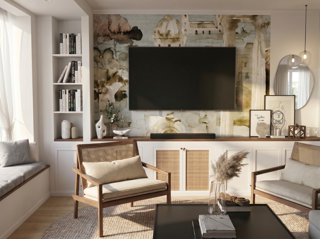 Simulation 3D — salon particulier aménagé et décoré, Djan Studio